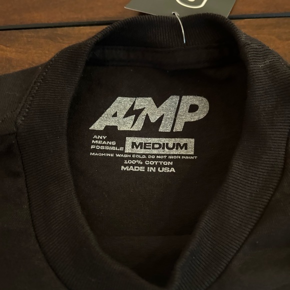 AMP Stars Long Sleeve Black Tee Shirt - Size Medium - Picture 2 of 4